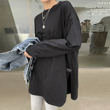 Zingj Style Small Shirt 2024 Autumn Dress New Women's Korean Version Of Pure Color Open Slit Long-Sleeved T-Shirt Female Jacket Bottom Shirt
