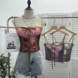Vintage Ink Painting Niche Hottie Sling Vest With Chest Cushion Short Tie Tector-Meared Blouse Woman