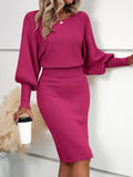 And Winter Knitted Dress Sexy Solid Color Bag Hip Dress Temperament Thin Sweater Knitted Dress