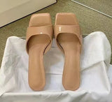 High-Hed Cool Slippers Bright Skin 2025 New Catchy And Square Toe Sexy External Wear Slippers