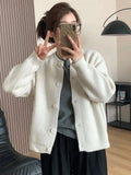 2025 New Lazy Korean Sweater Cardigan Women's Soft Sheeps Pits Button Sweater Dark
