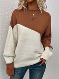 Women's Sweater Casual Loose Knitted Shirt Color Long-Sleeved Collar Knitting