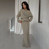 Sweater Vest Three-Piece Set Of Women With Open Shirt Out-To-Shoulder Vest And Long Half-Dress Multi-Colored