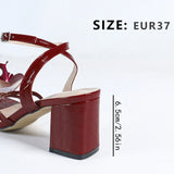 Women's High-Heeled Shoes Three-Dimensional Orchid Head Coarse Heel Night Party Wedding Campus Brick Red Sandals Spring And Summer