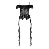 2024 Summer New Women's Solid Color Repair Body Hollow Perspective Sexy Word Tie Sling Short-Sleeved