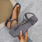 Summer New Women's Flat-Soled Sandals Large Square Head Clamp Roman Flat Bottom Toe