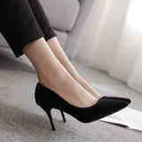 Women 2025 Spring And Autumn New Black Fine Tip Light Mouth Velvet Professional Shoes Large-Size Etiquette