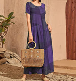 Zingj 2023 New Vintage Loose Waist Pocket Dress Casual Plaid Print Patchwork Women's Dress-Outfit