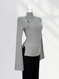 Zingj Horn Sleeve Slim Jacket Chic Inside Hollow Out Half High Collar Bottom Shirt Spring Women's Hot