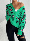 V-Neck Sweater Color Leopard-Print Knitted Sweater Coat