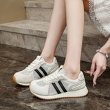 Striped Sneakers Women 2025 Autumn New Thick Sole Height Old Shoes Net Breathable Leisure Aggan