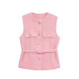 Women's Clothing 2025 Spring/Summer Button Collar Sleeveless Vest Topess Female