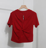 Design-Sense Short-Sleeved Back Hollow T-Shirt For Women's Summer New Body-Repair Short Small Shirt