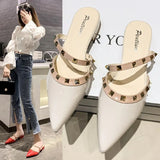 Half Slippers Women 2025 Summer New French Rivet Low Heel Cool Slippers Casual Fairy Dress