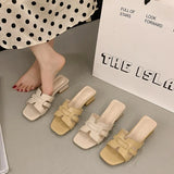 Gentle Wind Woven Slippers Women Wear 2025 Summer New Hollow Square Word High-Slip