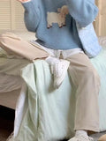 Goat Round-Neck Blue Sweater Women's Autumn And Winter New Three-Dimensional Bow Short Soft Glutinous Knitted Shirt