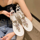 | Korean Version Of Flat Bottom Water Drill Sandals Women Summer New Fairy Wind Clip Toe Large Beach Cool Slippers