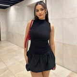 Zingj Women's Wear 2024 Summer New Fashion Sexy Back Hollow Out Slim Patchwork Pleated Dress