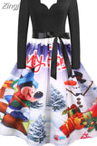 Dress Women Casual Vintage Patchwork Party New Year Santa Print Robe 50S 60S Rockabilly Swing Elegant Winter