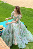 Floral Evening Midi Maxi Dresses for Women Elegant Casual Party Prom Green Holiday Princess Fairy Long Dress Summer