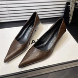 Autumn And Winter New Pointed High-Heeled High-Heeled Shoes Leopard Print Fashion Commuting Low-Heeled Kitten Heel Single