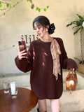 Xixi 2025 Autumn And Winter Loose Long Sleeve Temperament Wool Long Sleeves Solid Color Knitwear Sweater Sweater Women