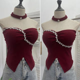 Hanging Neck Small Sling With Drill With Chest Pad Irregular Wearing Sleeveless Knitting Top