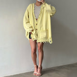 Dopamine Broken Sweater Cardigan Autumn New Simple Set Loose Gentle Casual Casual