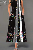 Boho Long Dresses Women Elegant Sleeveless Casual Floral Print Beach Party Maxi