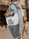 Color Pocket Hooded Knitted Knitted Women's Long Cardigan Women's Coat Color