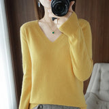 Zingj The 2023 Fall / Winter New Women's Knit Sweater Pullover Women's V-Neck Bottom Plush Sweater-Outfit
