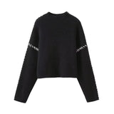 Women's 2025 Sweater Autumn Round Knitted Shirt To Keep Warm And Catch Chic Color Splicing Wiring Sweater