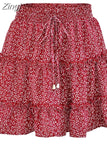 Chiffon Shorts Skirt Women Fashion Korean High Waist Floral Print A-LINE Mini Skirt