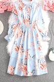 Women Shirt Dress Casual Spring Autumn Vintage Floral Print Bow Long Sleeve Elegant Office A-line Midi Dress
