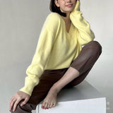 Autumn And Winter Ultra-Soft V-Neck Imitation Marinish Sweater Female Lazy Style Loose Knitted