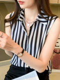 and White Striped Woman Shirts Summer Tank Top Blouse for Women Sleeveless Blouses Chiffon Ladies Tops OL Female