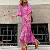 Spot 2025 Women's Summer New Short Sleeve Medium And Long Bohemian Print