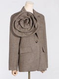 Zingj Spring New Style Of Art Retro Three-Dimensional Flowers Loose Design Sense Of A Button Pure Color Suit Coat