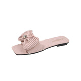 Flat-Bottomed Slippers Women 2025 Summer New Bows One-Word Fashion Drag Wear Women Drag