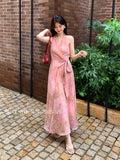 Xixi 13 Line 2025 Summer New Elegant Temperament Print Pure Desire High-Waisted Tying Dress
