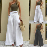 Spot Autumn 2025 New Style Lady Fashion Temperament Solid Color High Waist Wide Leg Casual