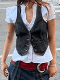 Buttoned Denim Y2K Corset Top-Outfit
