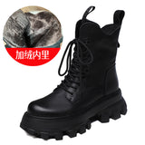 Layer Of Cow Skin Leather Pine Cake Thick Bottom Martin Boots Girl Autumn And Winter Englen Small Single Boots Retro Handmade