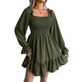 Spring And Summer Collar Horn Long-Sleeved Lotus Leaf Side Dress Burst Women's