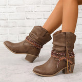 Mid-Clinity Fashion Boots Women Large-Size Retro Coarse And Folded Feet V Mouth Western