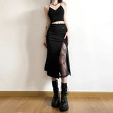 Zingj 2024 New Women's Design Sense Retro Lace Stitching Split Fishtail Skirt-Outfit