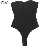 New Women Sexy Off Shoulder Black Velvet Slim Bodysuits Ladies Strapless Summer Beach Wear Playsuits Mujer Rompers