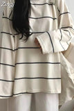 Women Students Striped Chic Streetwear Harajuku All-match Prevalent Long Sleeve Teens Top Unisex Camisetas Tender