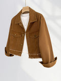 Zingj Kong Style Beauty Maillard Denim Coat Female Short Style Short Person Design Sense Fur Edge Brown Top New