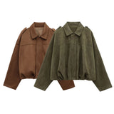 Autumn And Winter Bomber Jacket Bat Sleeve Zipper Loose Velvet Texture Coat Female Casual